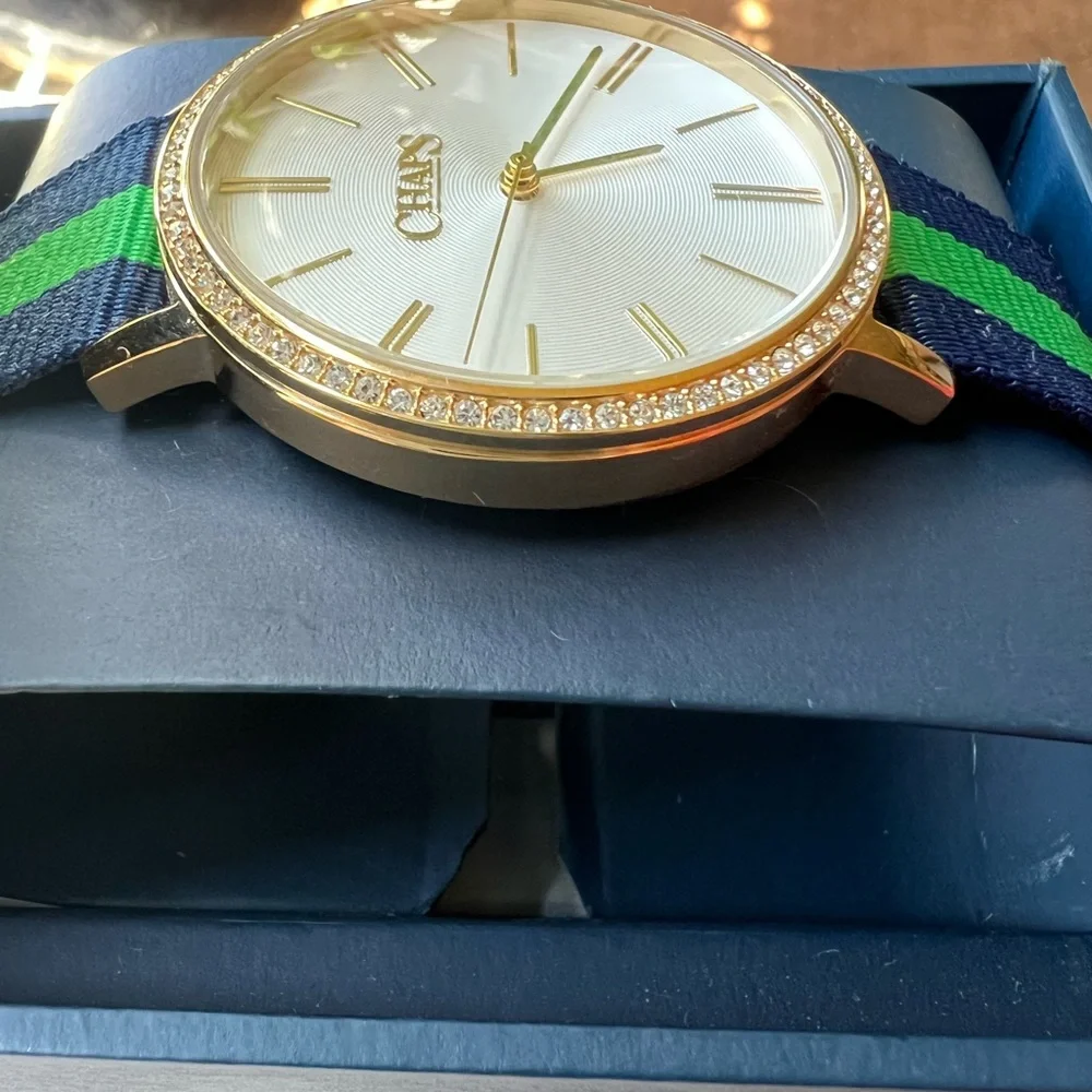 Chaps ladies preppy blue/green bling out gold hardware watch - Picture 2 of 11